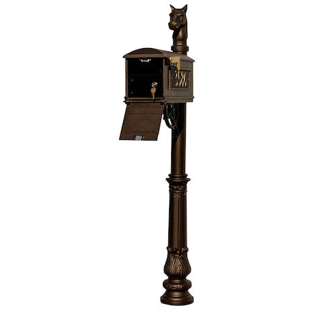 Qualarc Mailbox w/Locking Insert, ornate base, horsehead finial LMC-LKIT-701-BRZ